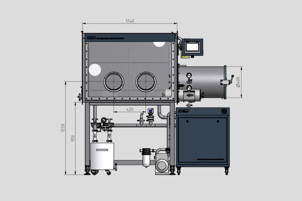 stainless steel glovebox Mega 2, front